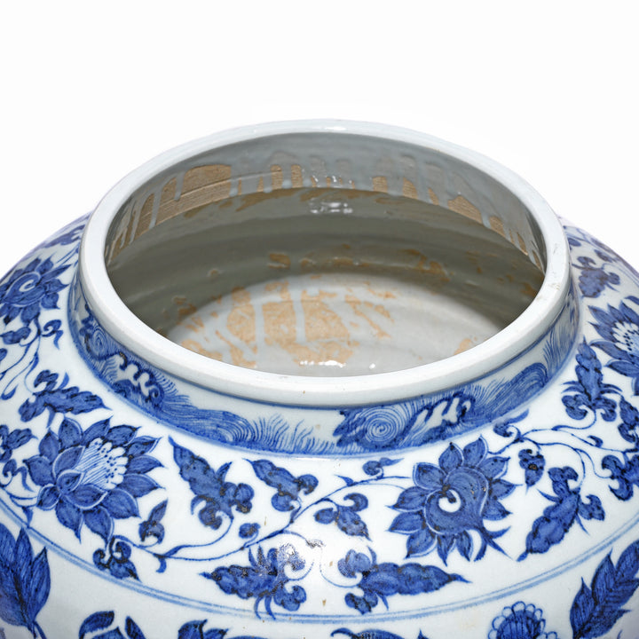 Interior Of blue-&-white-porcelain-jardinière-trailing-peony-design | Indigo Antiques