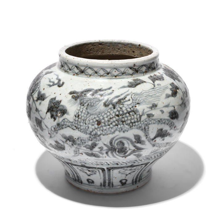 Reverse Of Blue & White Porcelain Jardinière - Trailing Peony Design | Indigo Antiques