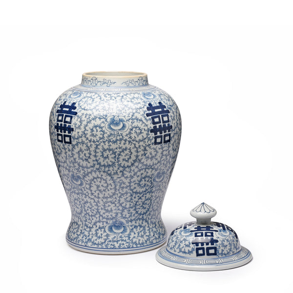 Blue & White Porcelain Temple Jar - Double Happiness Design