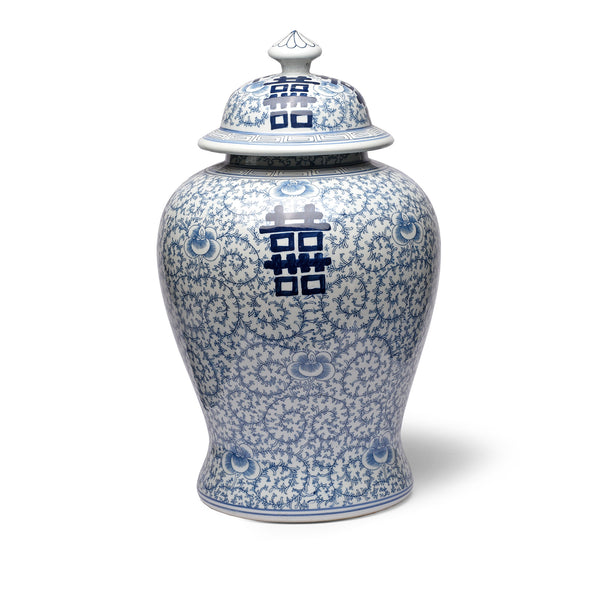 Blue & White Porcelain Temple Jar - Double Happiness Design