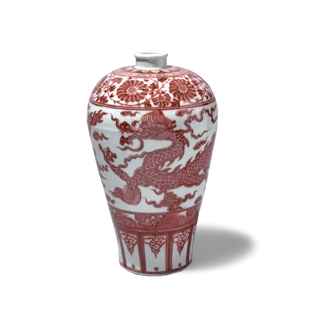 Copper Red Porcelain Meiping Vase - Dragon Design | Indigo Antiques