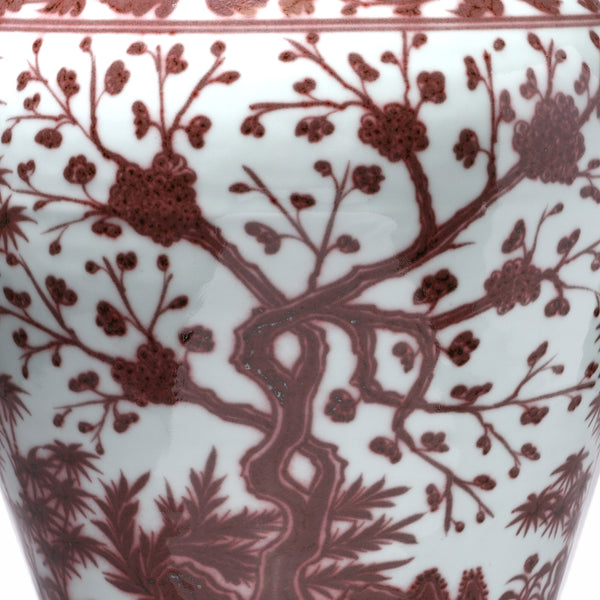 Copper Red Porcelain Temple Jar - Four Tree Design