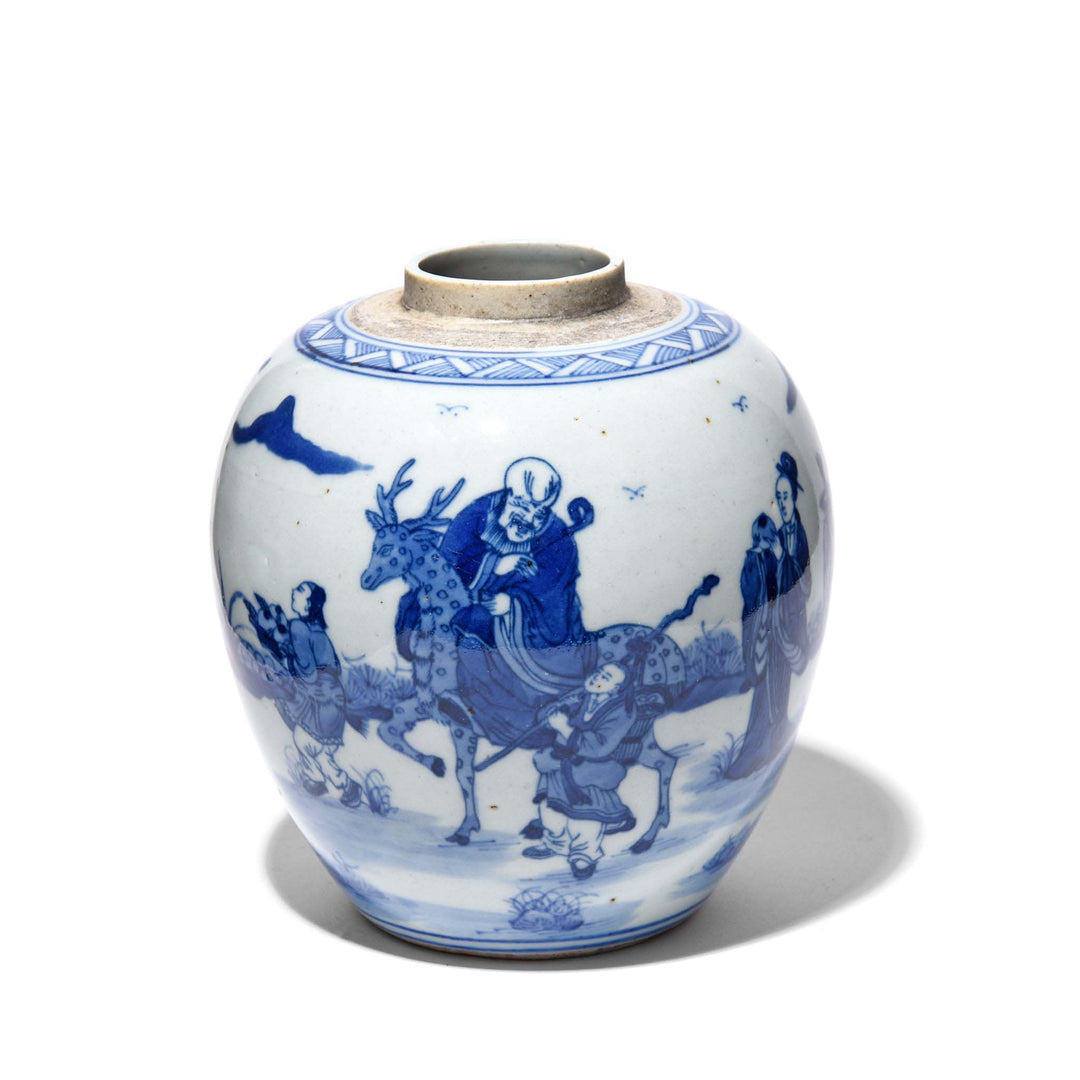 Blue & White Porcelain Ginger Jar - Scholar On Reindeer | Indigo Antiques