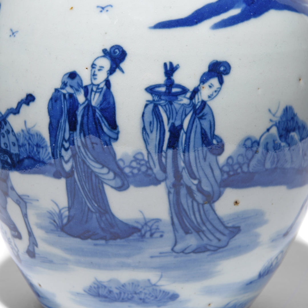 Blue & White Porcelain Ginger Jar - Scholar On Reindeer | Indigo Antiques