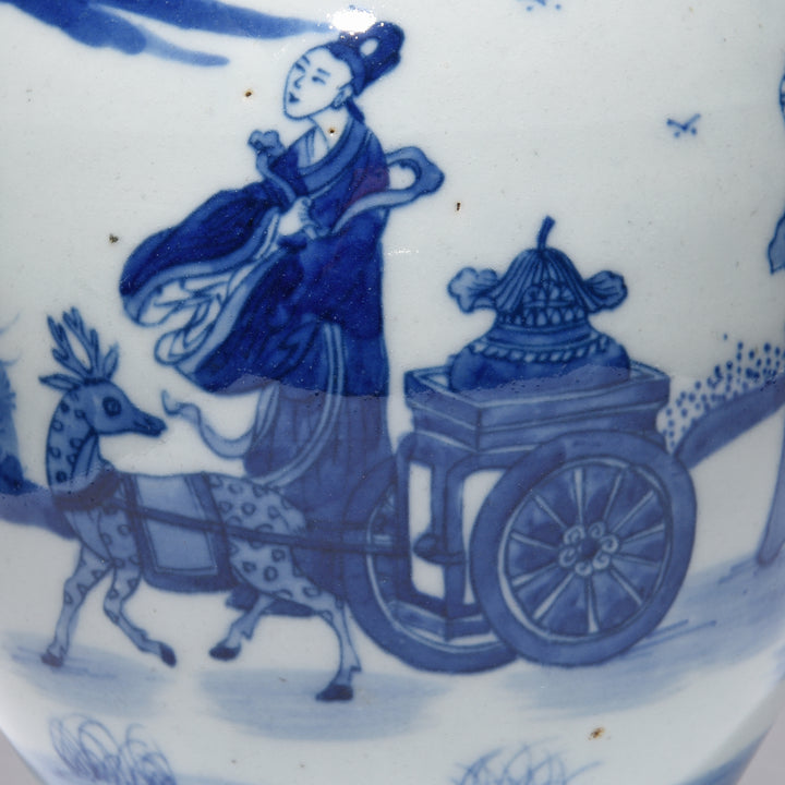 Blue & White Porcelain Ginger Jar - Scholar On Reindeer | Indigo Antiques