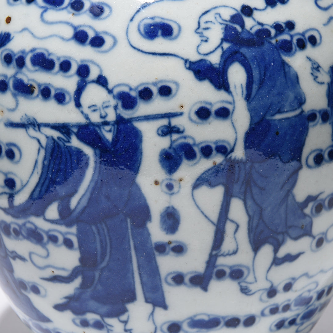 Detail From Blue & White Porcelain Ginger Jar - Scholarly Pursuits | Indigo Antiques