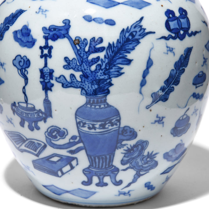 Detail From Blue & White Porcelain Ginger Jar - Wise Objects & Swastikas | Indigo Antiques