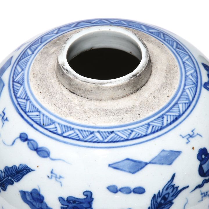Detail From Blue & White Porcelain Ginger Jar - Wise Objects & Swastikas | Indigo Antiques