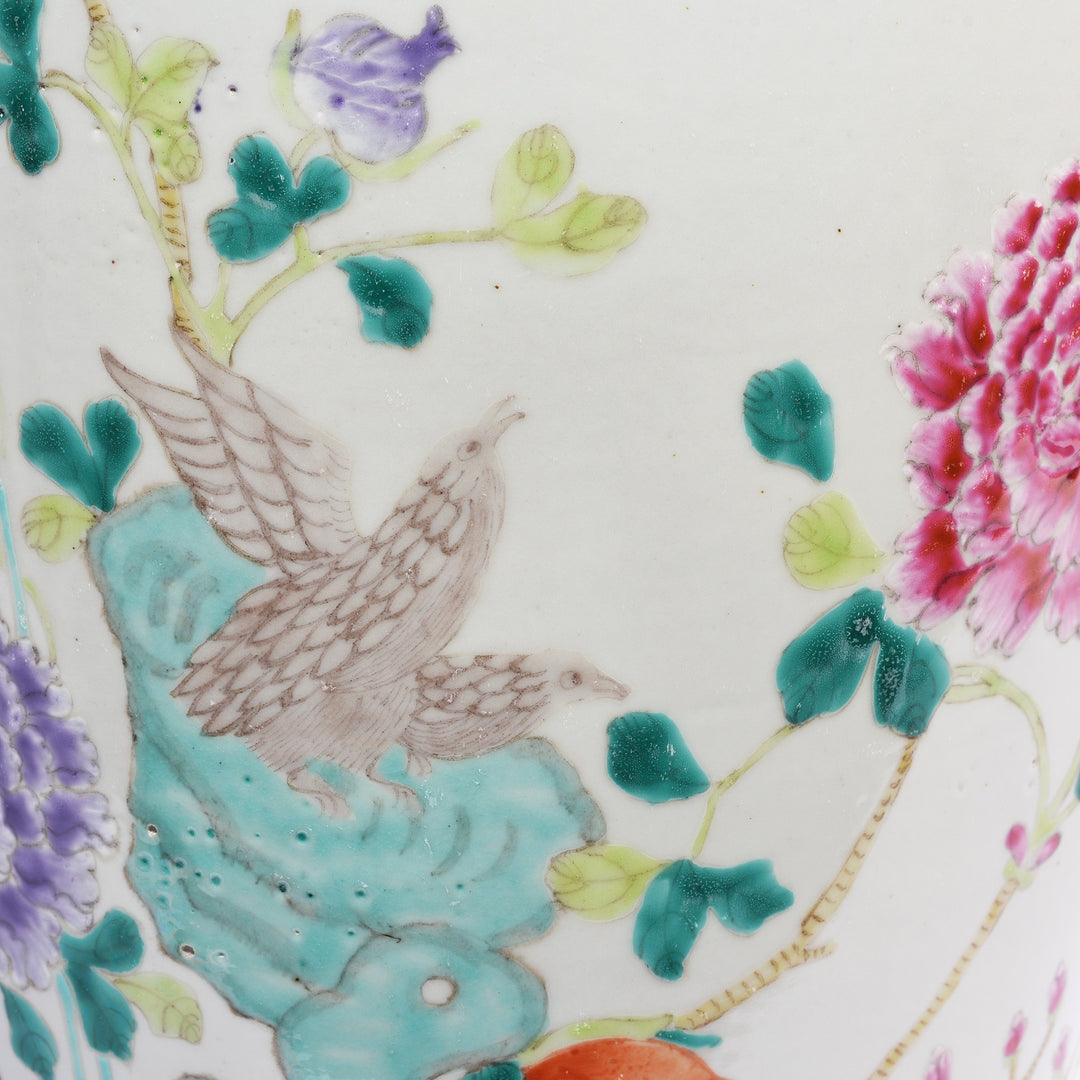 Birds Detail From Famille Rose Porcelain Flower Vase - Floral Design | Indigo Antiques