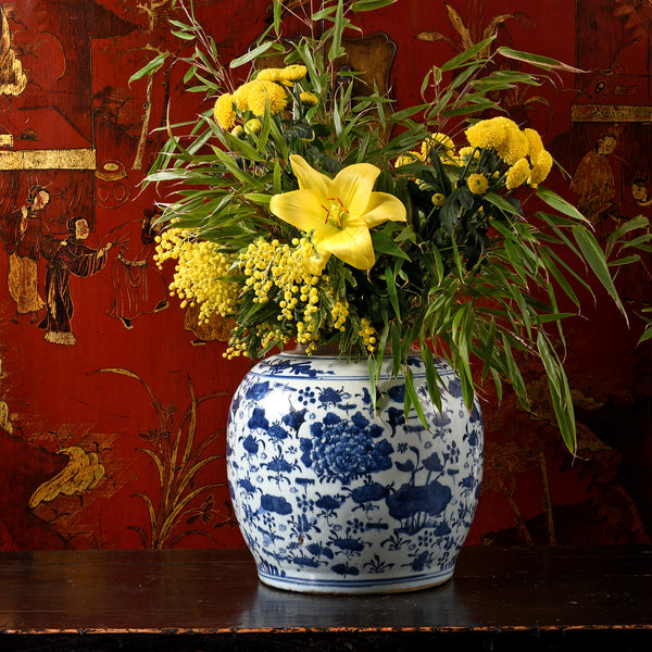 Blue & White Porcelain Ginger Jar - Chrysanthemum Design