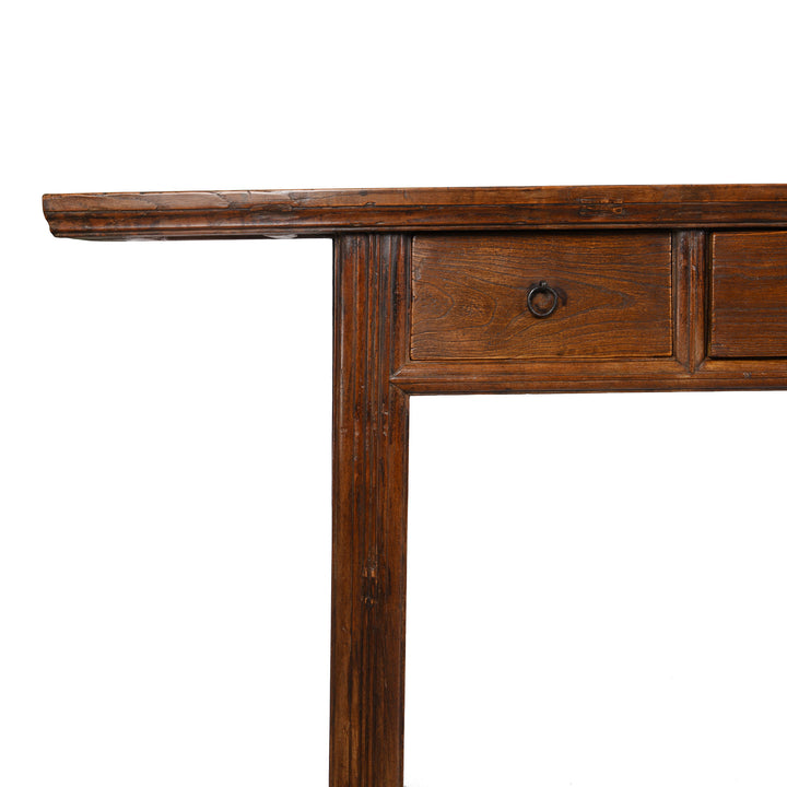 Corner Detail of 4 Drawer Elm Console Table From Shanxi - 19thC | Indigo Antiques
