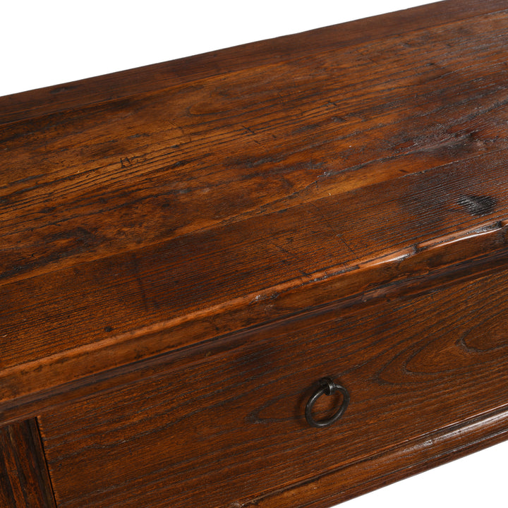 Surface Detail From 4 Drawer Elm Console Table From Shanxi - 19thC | Indigo Antiques