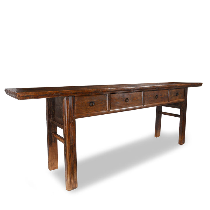 Angle View Of 4 Drawer Elm Console Table From Shanxi - 19thC | Indigo Antiques