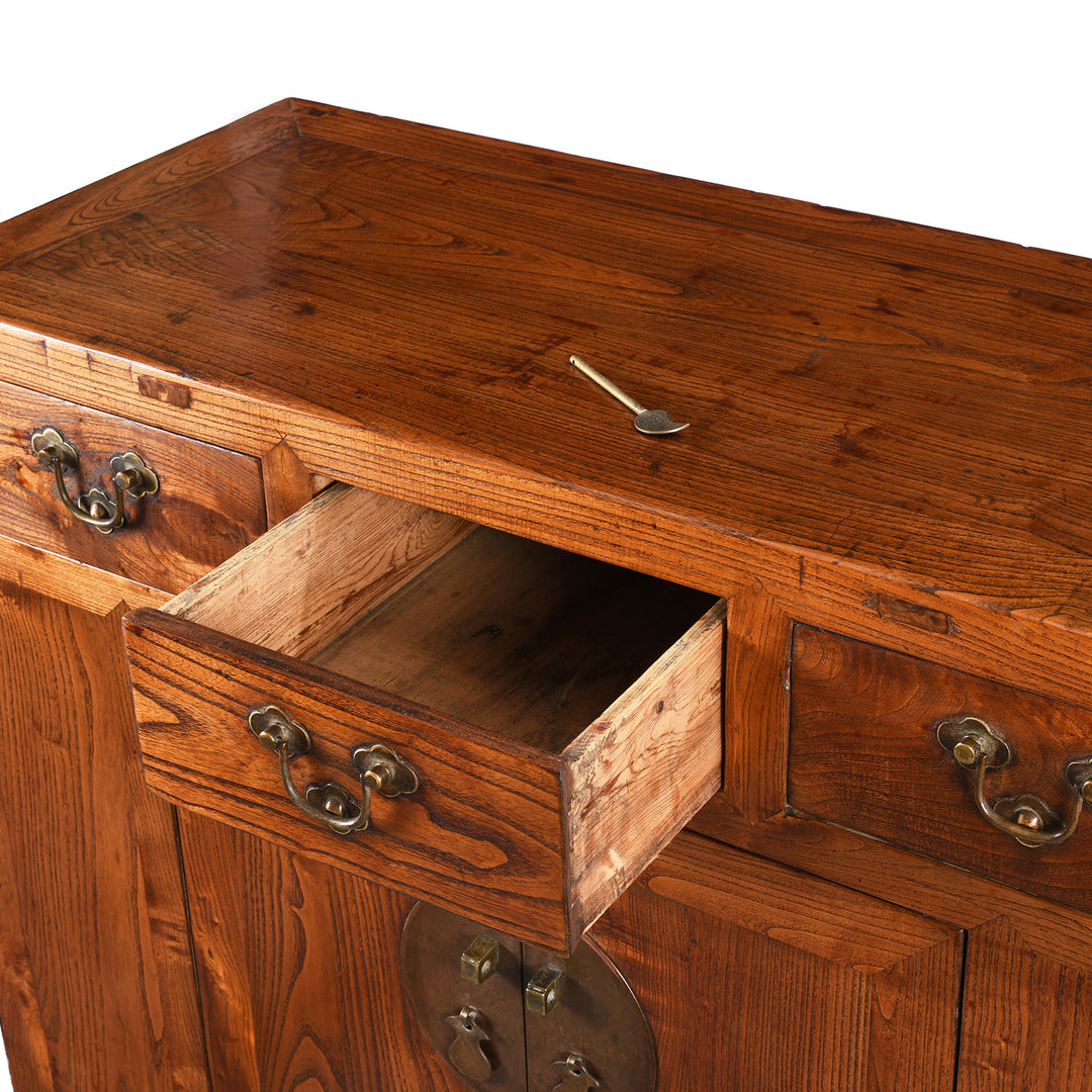 Drawer Detail From Antique 3 Drawer Chinese Elm Sideboard From Hebei - 19thC | Indigo Antiques