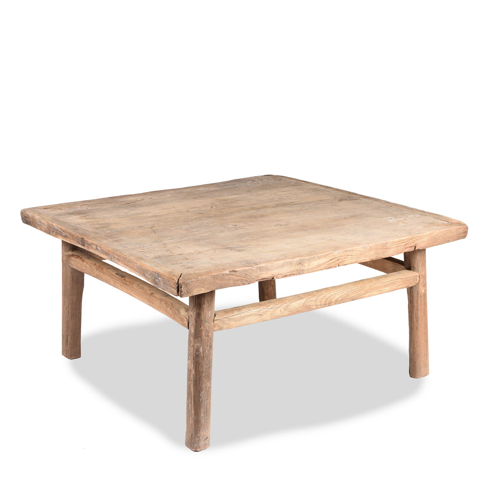 Angled View Of Square Bleached Elm Coffee Table From Shanxi - 19thC | Indigo Antiques