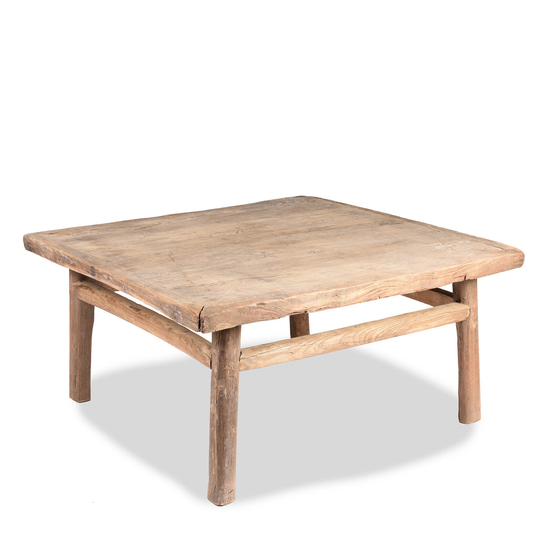 Angled View Of Square Bleached Elm Coffee Table From Shanxi - 19thC | Indigo Antiques