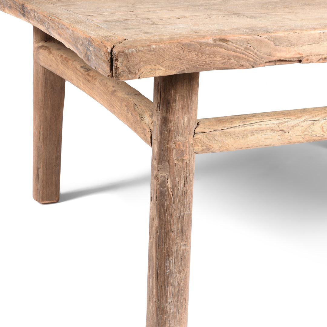 Corner View Of Square Bleached Elm Coffee Table From Shanxi - 19thC | Indigo Antiques