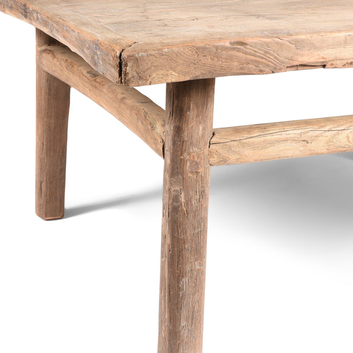 Corner View Of Square Bleached Elm Coffee Table From Shanxi - 19thC | Indigo Antiques