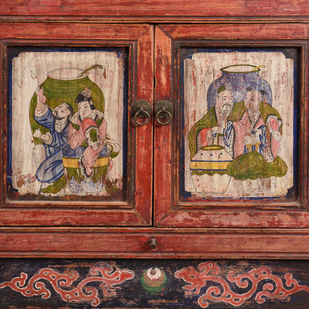 Detail From V1 Painted Mongolian Side Cabinet - 19thC | Indigo Antiques