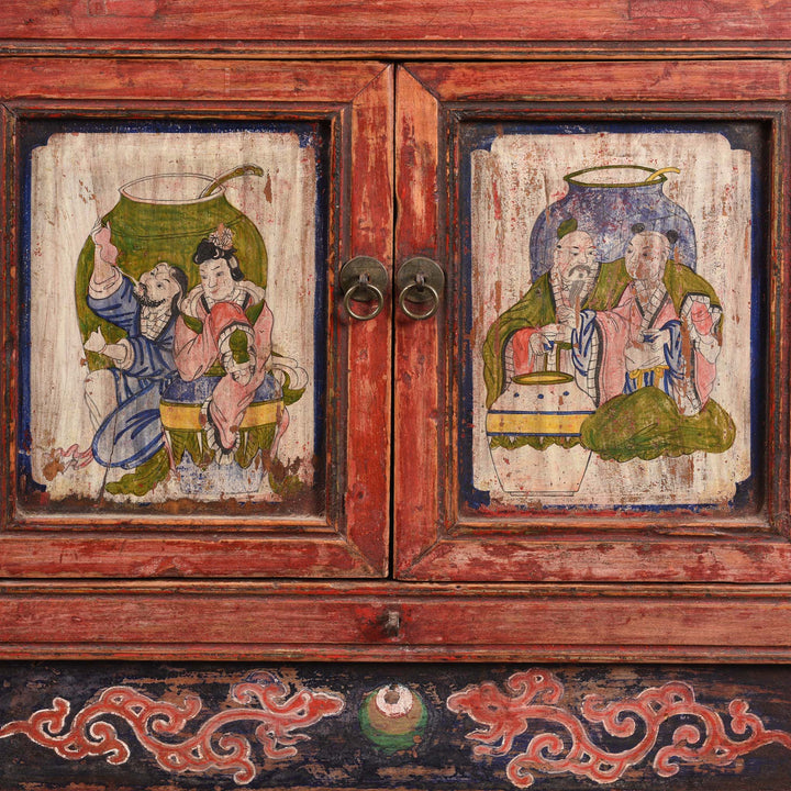 Detail From V1 Painted Mongolian Side Cabinet - 19thC | Indigo Antiques