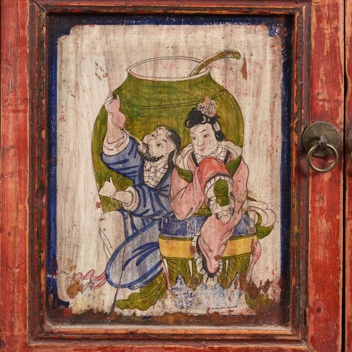 Paintwork Detail From V1 Painted Mongolian Side Cabinet - 19thC | Indigo Antiques
