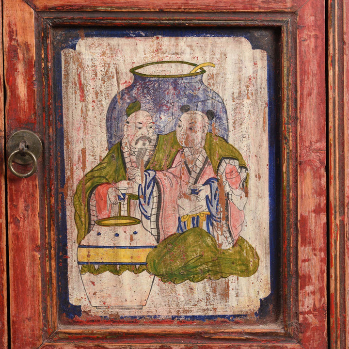 Character Paintwork Detail From V1 Painted Mongolian Side Cabinet - 19thC | Indigo Antiques
