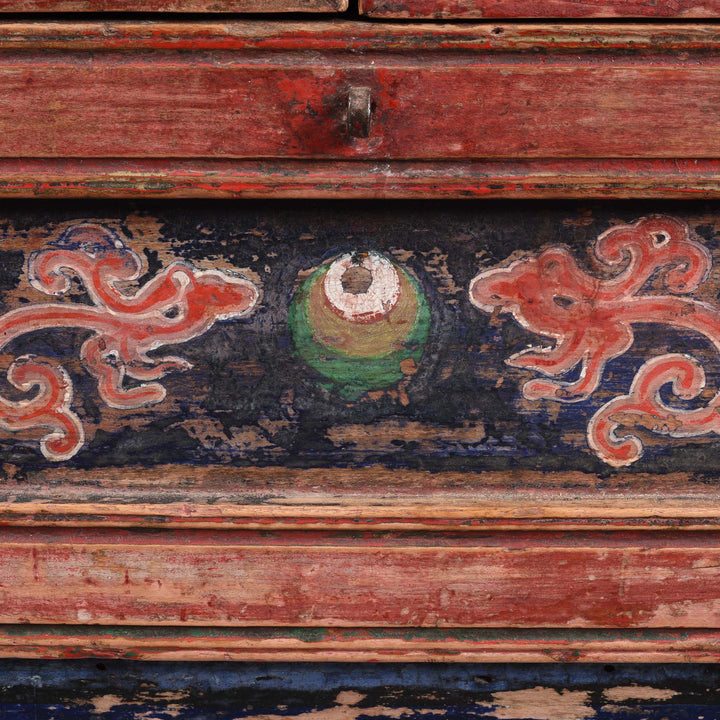Paintwork Detail From V1 Painted Mongolian Side Cabinet - 19thC | Indigo Antiques