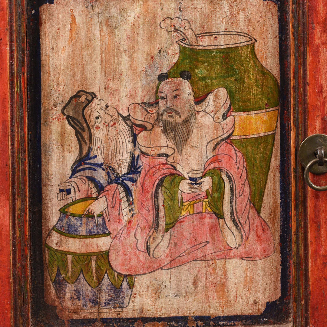 Character Paintwork Detail From V2  Painted Mongolian Side Cabinet - 19thC | Indigo Antiques