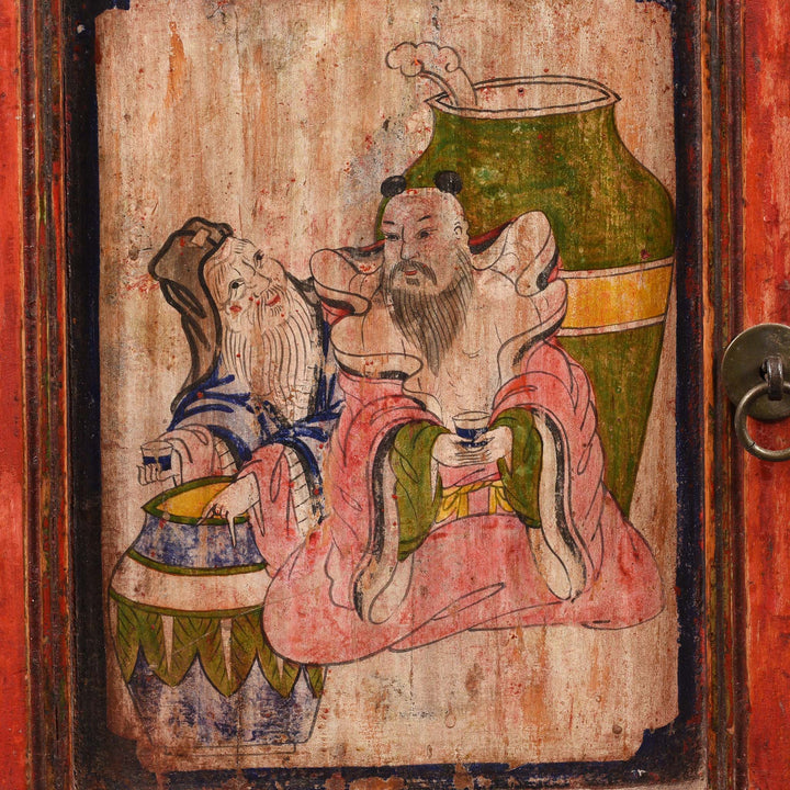 Character Paintwork Detail From V2  Painted Mongolian Side Cabinet - 19thC | Indigo Antiques
