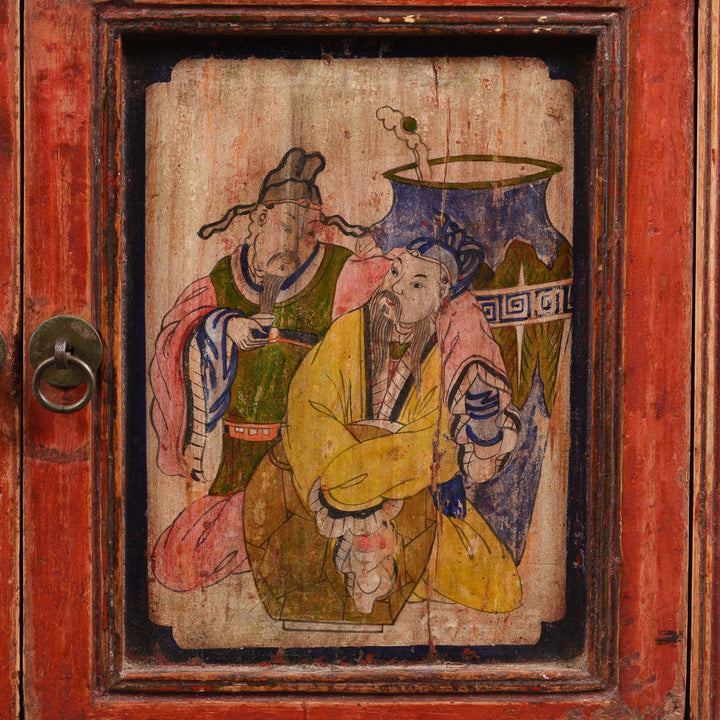 Character paintwork Detail From  V2  Painted Mongolian Side Cabinet - 19thC | Indigo Antiques