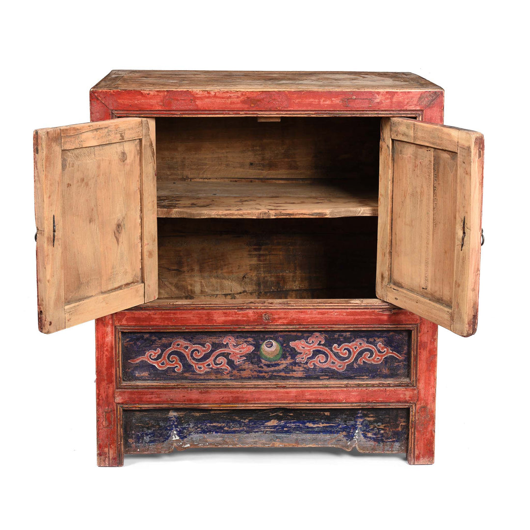 Open Doors View Of V2  Painted Mongolian Side Cabinet - 19thC | Indigo Antiques
