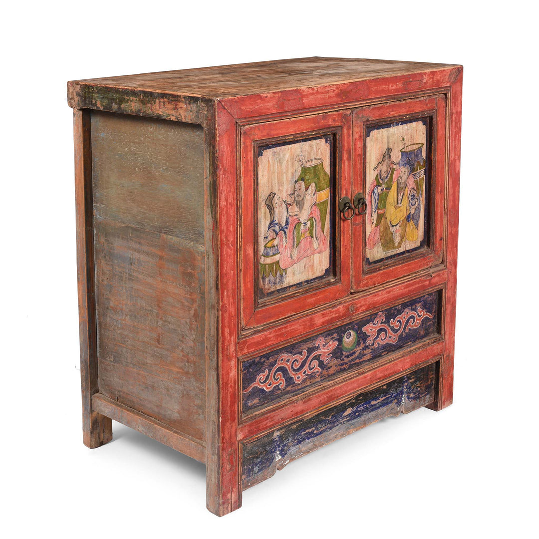 Angled View Of V2  Painted Mongolian Side Cabinet - 19thC | Indigo Antiques