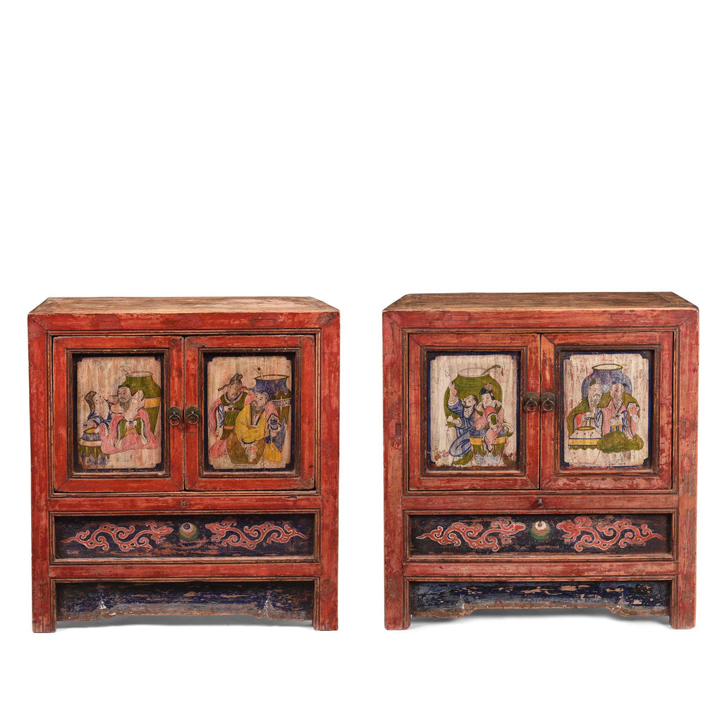 A Pair Of Painted Mongolian Side Cabinet - 19thC