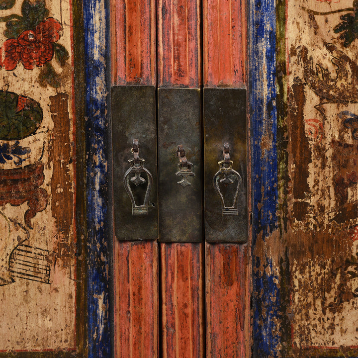 Central Latch Detail From Painted Mongolian Cabinet - 19thC | Indigo Antiques