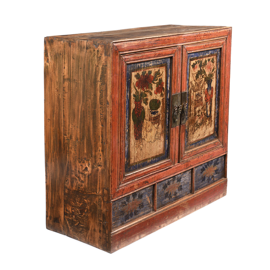 Angled View Of Painted Mongolian Cabinet - 19thC | Indigo Antiques