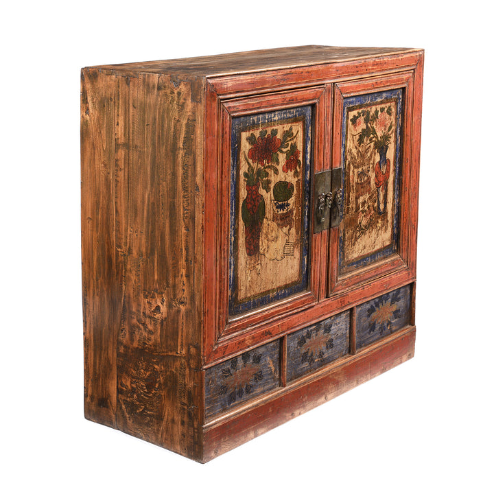 Angled View Of Painted Mongolian Cabinet - 19thC | Indigo Antiques