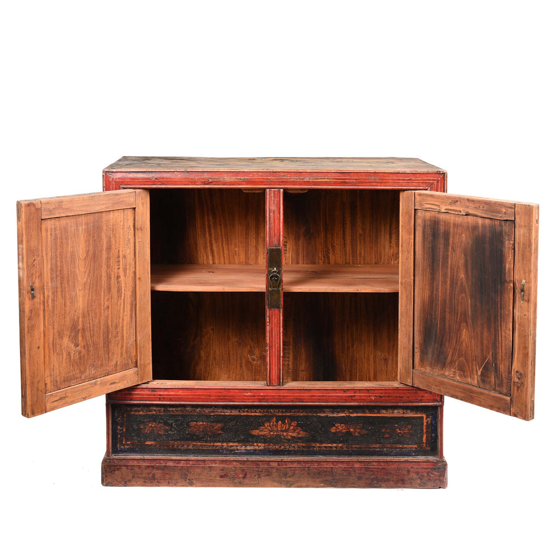 Open View Of Painted Mongolian Book Cabinet Made Elm - 19thC | Indigo Antiques