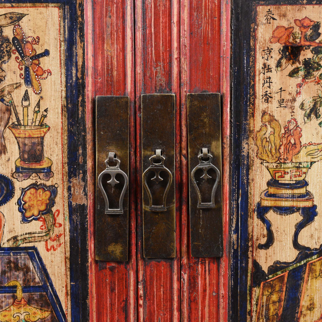 Opening Lathes On Painted Mongolian Book Cabinet Made Elm - 19thC | Indigo Antiques