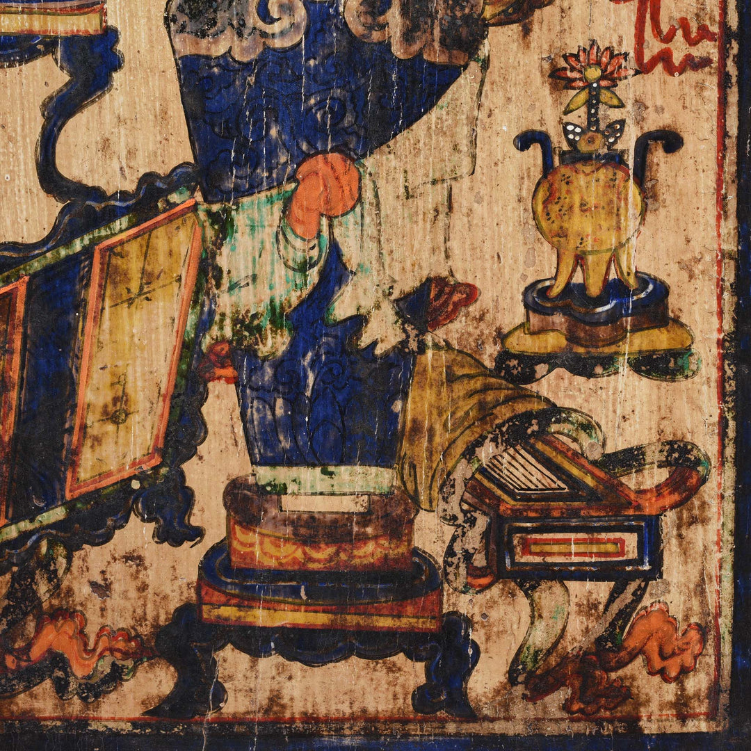 Paintwork Detail From Painted Mongolian Book Cabinet Made Elm - 19thC | Indigo Antiques