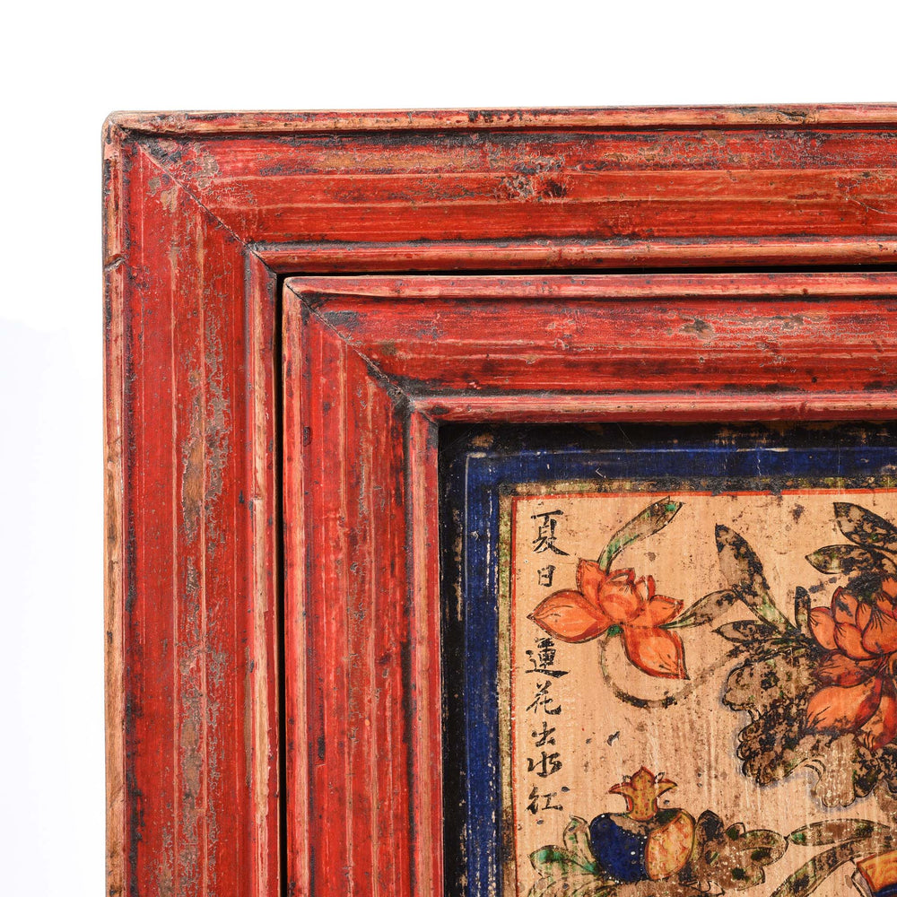 Corner Detail From Painted Mongolian Book Cabinet Made Elm - 19thC | Indigo Antiques