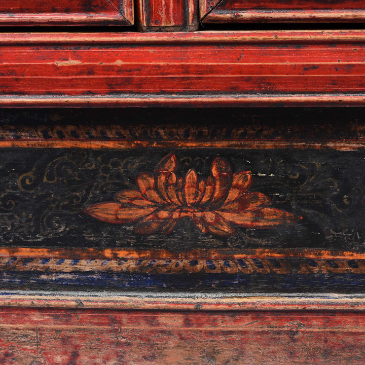 Paintwork Detail Painted Mongolian Book Cabinet Made Elm - 19thC | Indigo Antiques