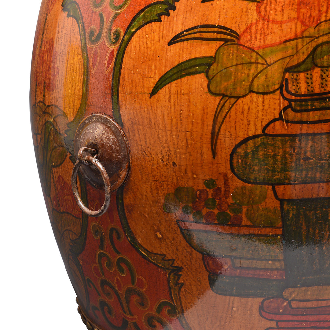 Handle Detail From Painted Mongolian Drum Side Table | Indigo Antiques