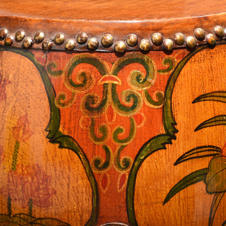 Painting Detail From Painted Mongolian Drum Side Table | Indigo Antiques