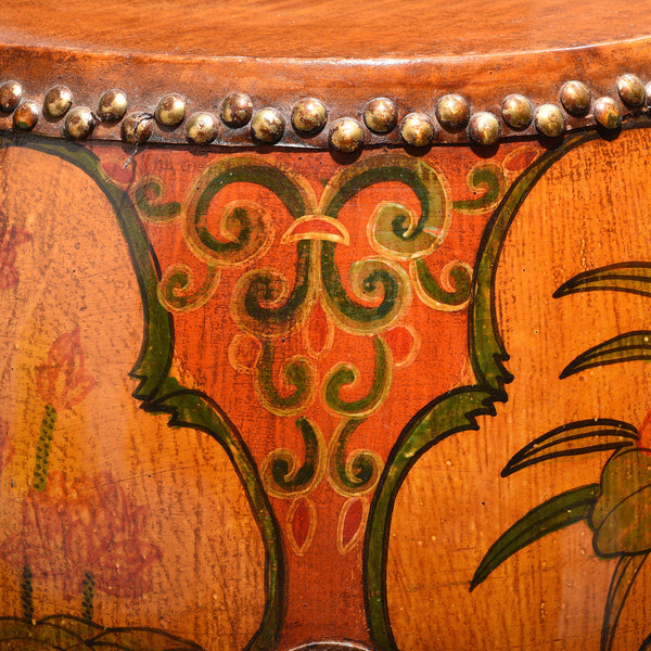 Painted Mongolian Drum Side Table
