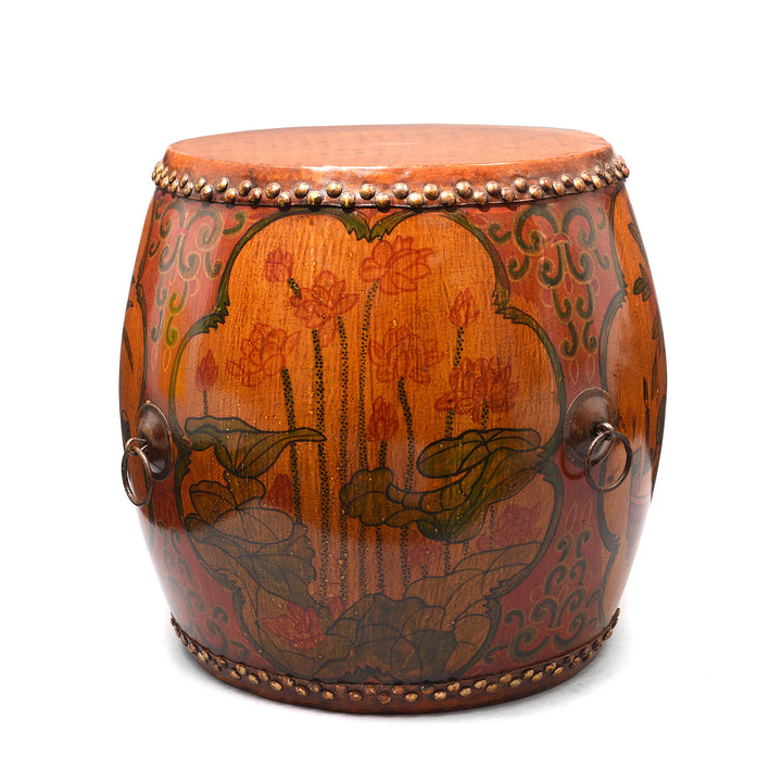 Reverse Painting On Painted Mongolian Drum Side Table | Indigo Antiques