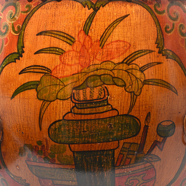 Painting Detail From Painted Mongolian Drum Side Table | Indigo Antiques