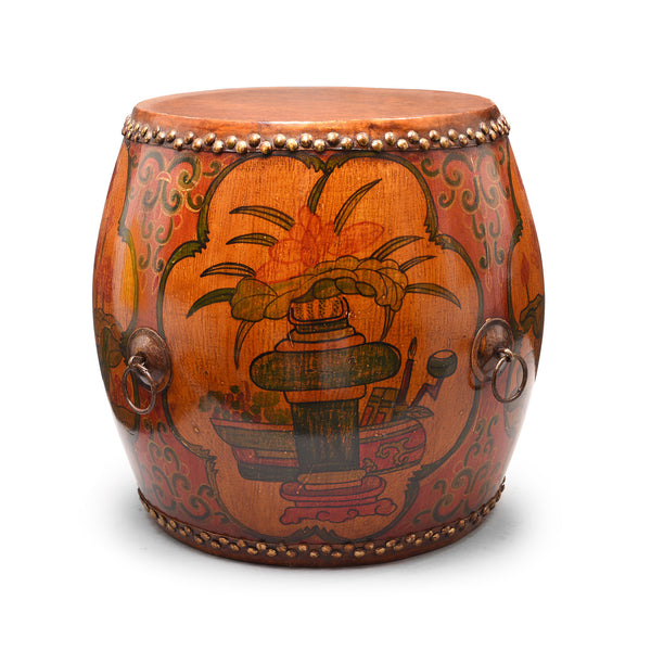Painted Mongolian Drum Side Table