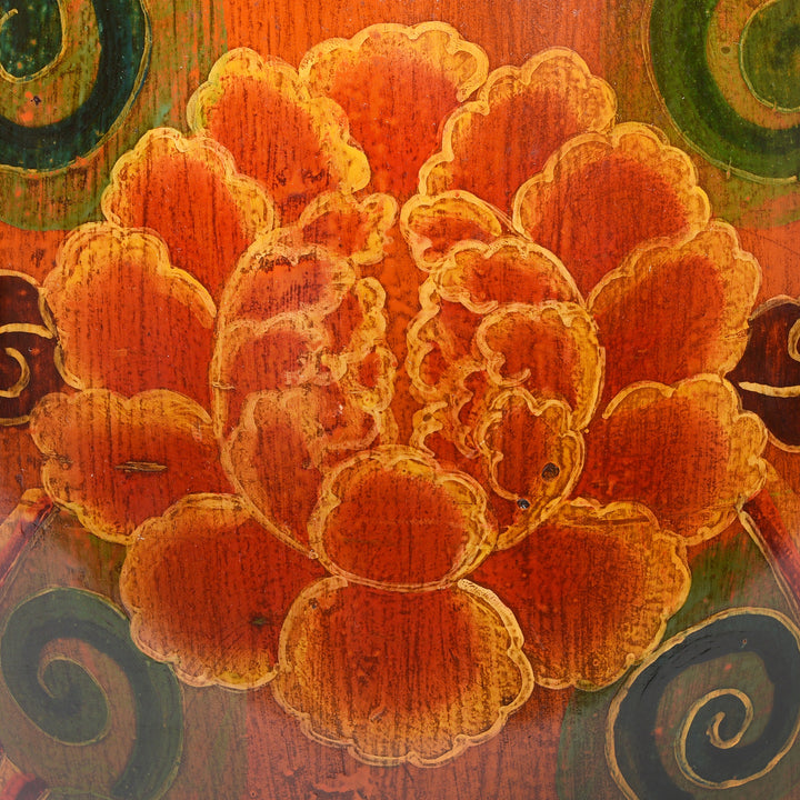Detail From Painted Mongolian Drum Side Table | Indigo Antiques