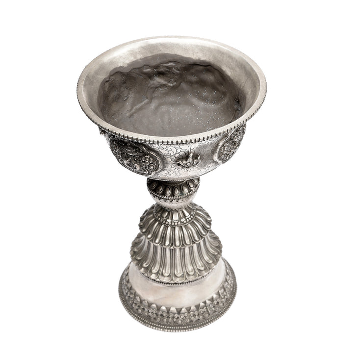 Interior Of Reproduction Silver Plated Brass Tibetan Butter Lamp | Indigo Antiques 