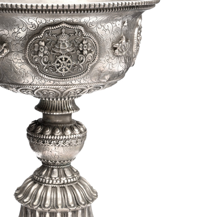 Detail From Reproduction Silver Plated Brass Tibetan Butter Lamp | Indigo Antiques 